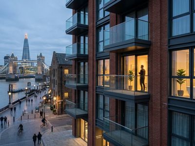 Open-Plan Living Room & Kitchen - Spacious reception with floor-to-ceiling windows and skyline views