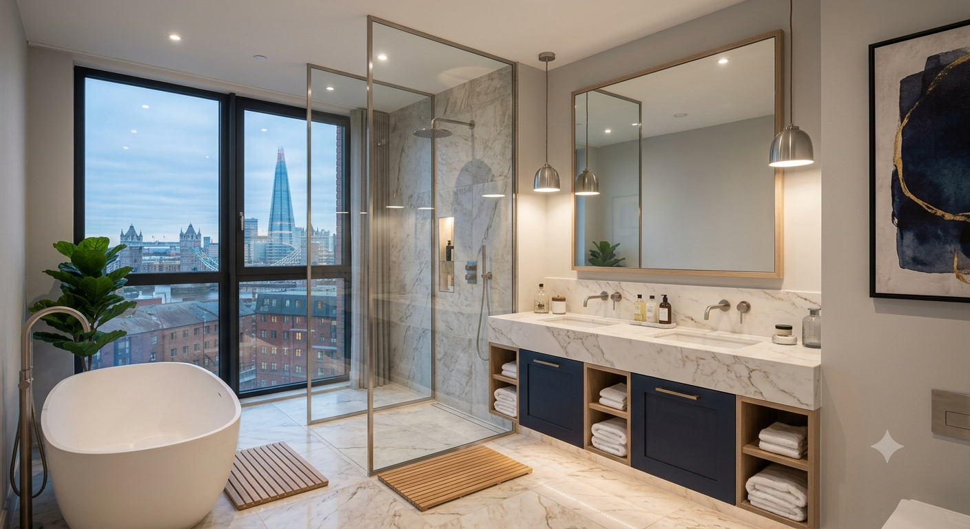 Bathroom - Marble en-suite with freestanding bath and walk-in shower