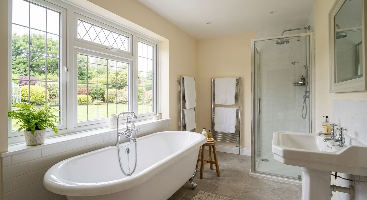 Bathroom - Contemporary family bathroom with walk-in shower